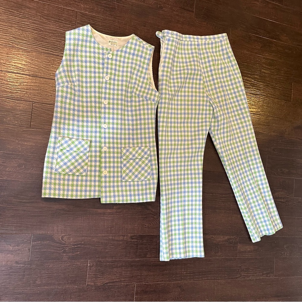Rare Vintage 1970's MOD green/blue houndstooth two-piece suit - Picture 15 of 16